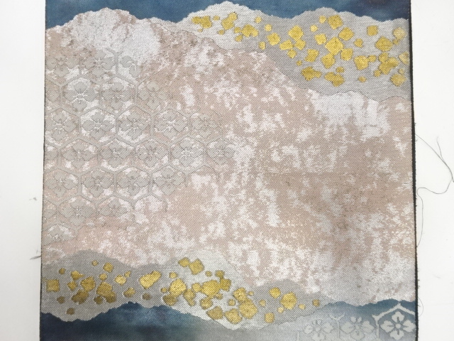  アンティーク　服部織物製　こはく錦　道長取りに花亀甲模様織り出し袋帯（材料）